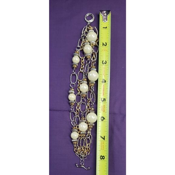 Bijoux Stella Multistrand Mixed Metals Faux Pearl Bracelet, NWT - Picture 10 of 12